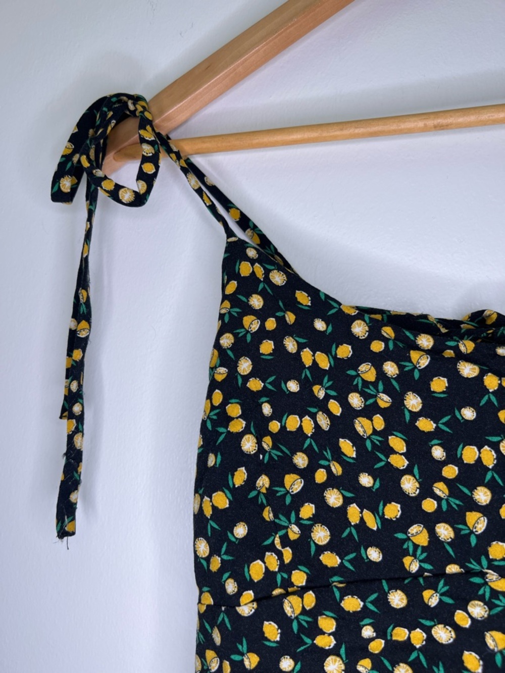 Lemon Print Tie Strap Mini Dress Small Open Back Summer Dress Cottagecore - Picture 5 of 10